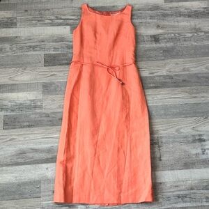Petite Sophisticate coral linen maxi dress tie belt lined slit size 4 petite R29